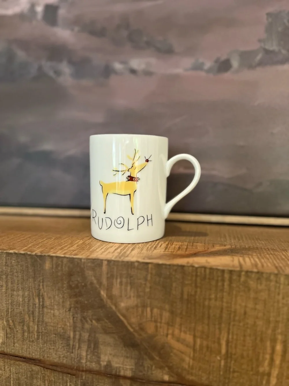 Pottery Barn REINDEER - RUDOLPH 12oz Mug Cup Porcelain Japan Christmas Mint